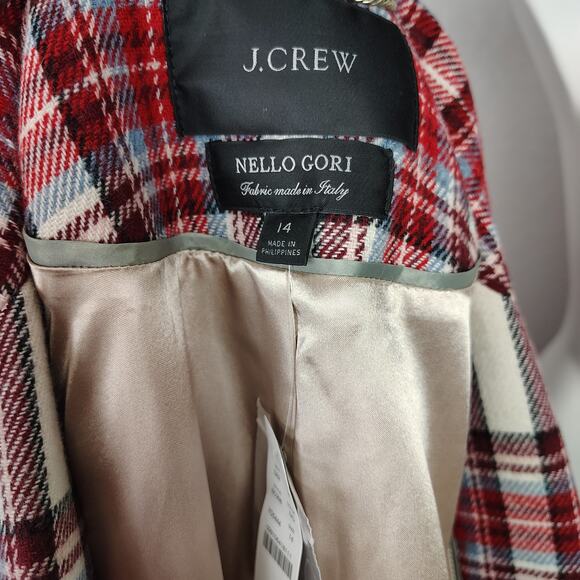 J. crew Alfie topcoat Ivory Red in Vintage Plaid Italian Wool Coat Size 14 - Picture 5 of 15